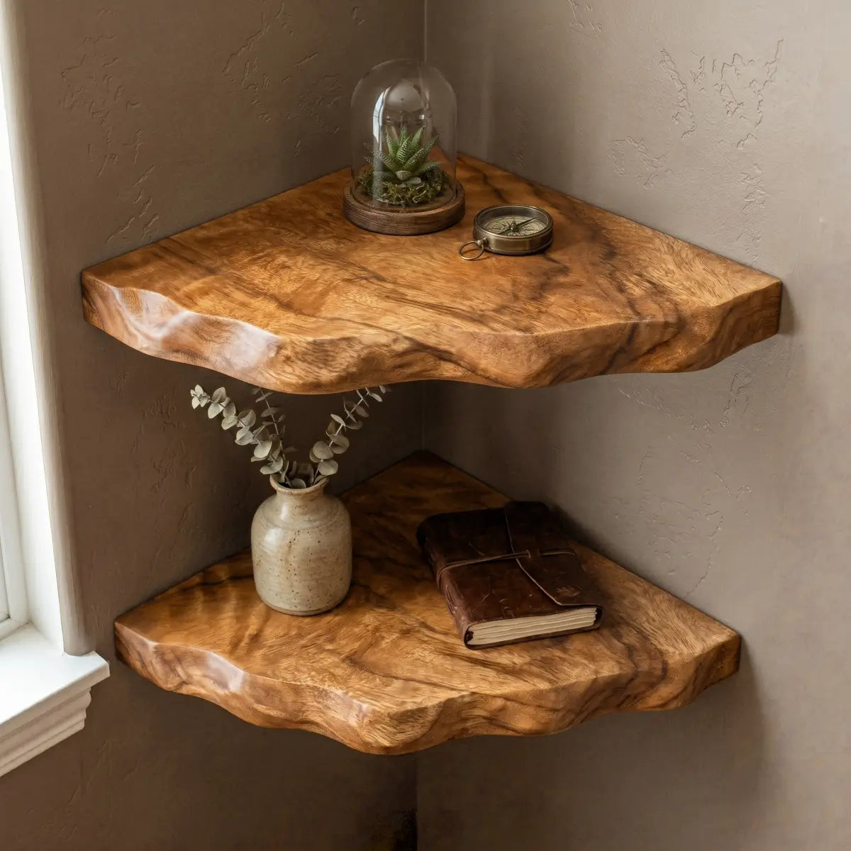 Organic Edge Solid Wood Corner Floating Shelf