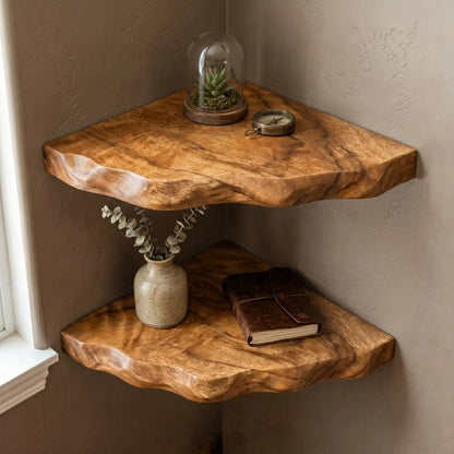 Organic Edge Solid Wood Corner Floating Shelf