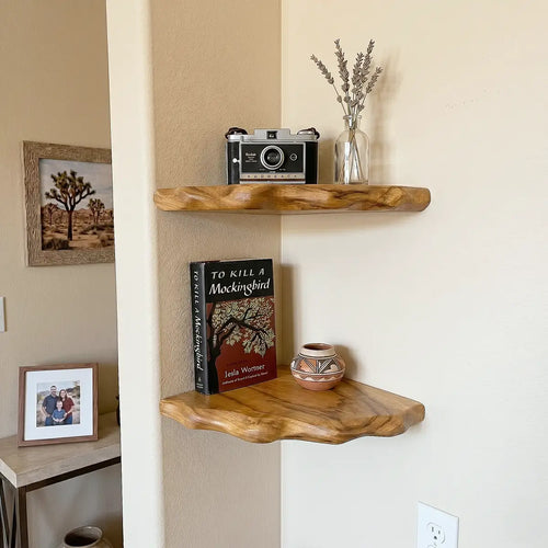 Organic Edge Solid Wood Corner Floating Shelf