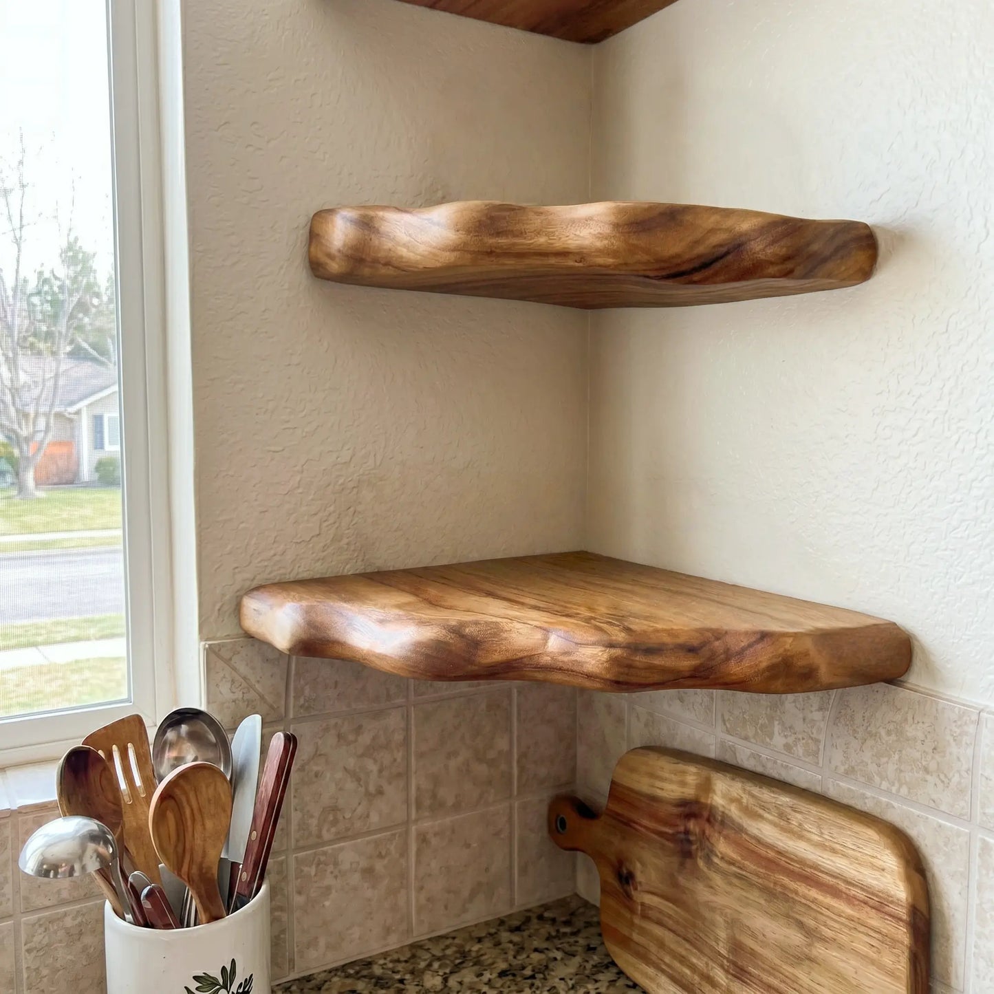 Organic Edge Solid Wood Corner Floating Shelf