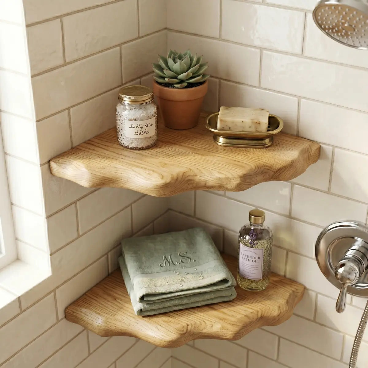 Organic Edge Solid Wood Corner Floating Shelf