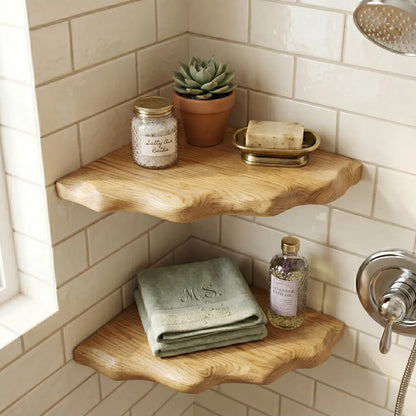 Organic Edge Solid Wood Corner Floating Shelf