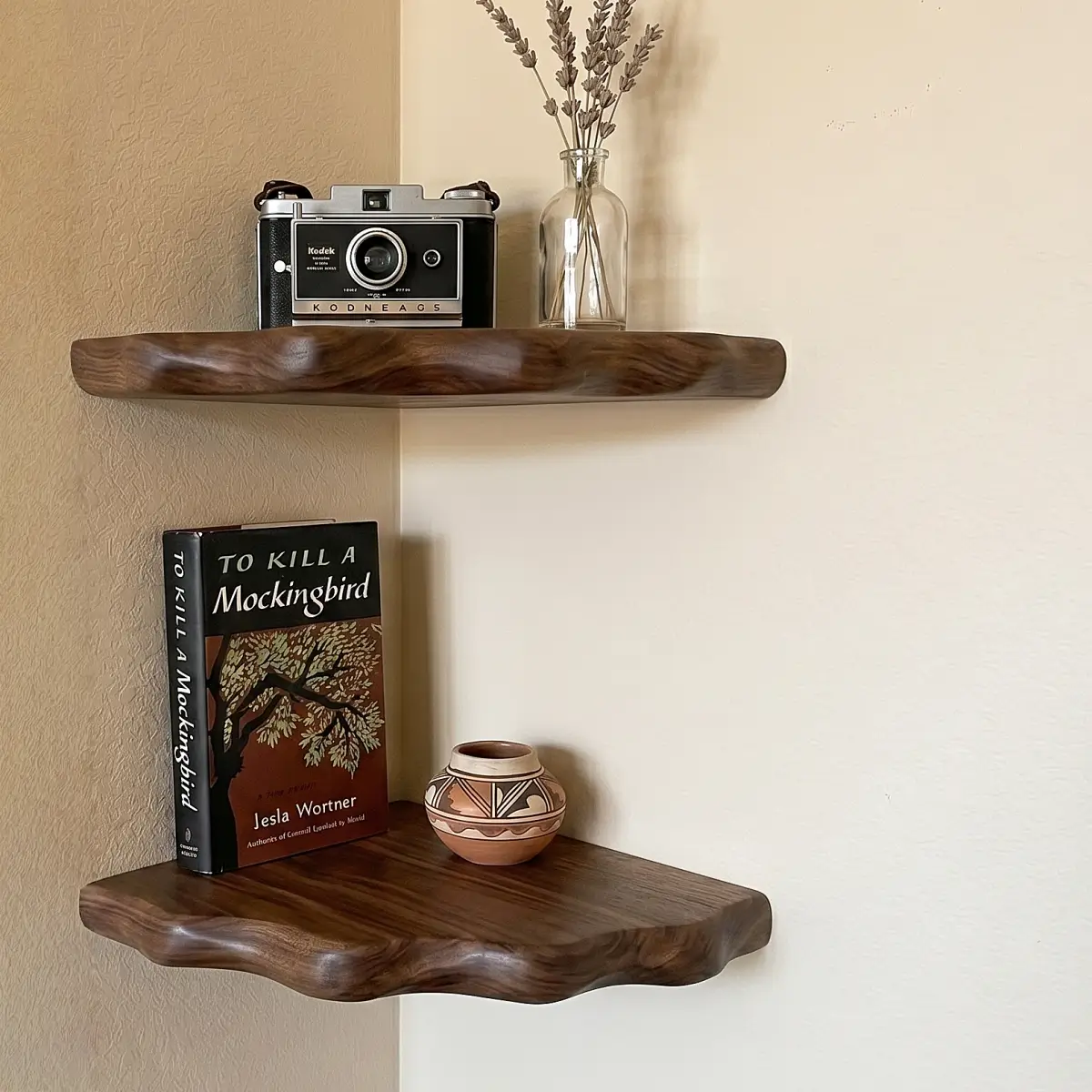 Organic Edge Solid Wood Corner Floating Shelf