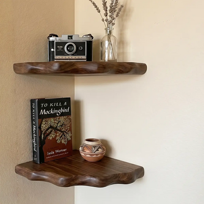 Organic Edge Solid Wood Corner Floating Shelf