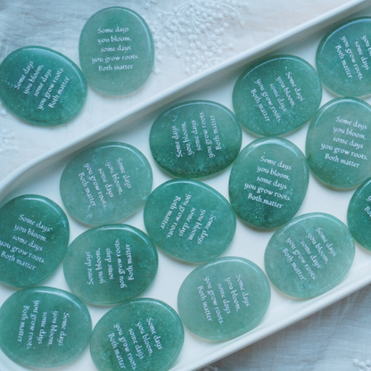 Green Strawberry Quartz Palm Stone - “Some Days You Bloom, Some Days You Grow Roots, Both Matter”