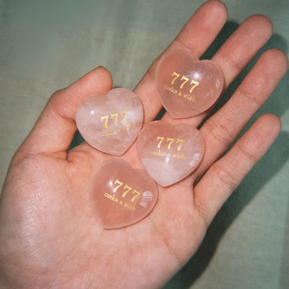 Rose Quartz Heart Stone - “777 Make a Wish”