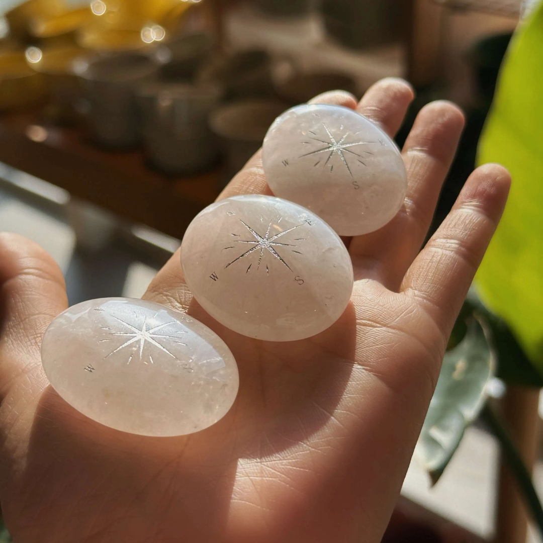 Clear Quartz Palm Stone - Compass Star