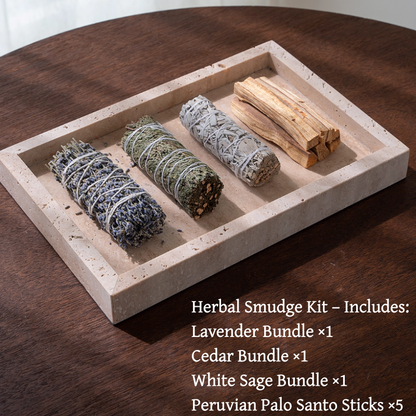 Natural Travertine Stone Incense Burner Set