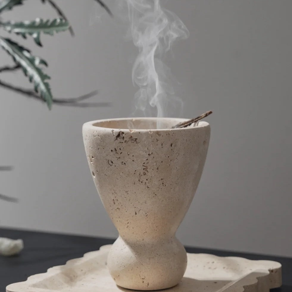 Natural Travertine Stone Incense Burner Set