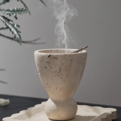Natural Travertine Stone Incense Burner Set