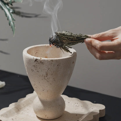Natural Travertine Stone Incense Burner Set