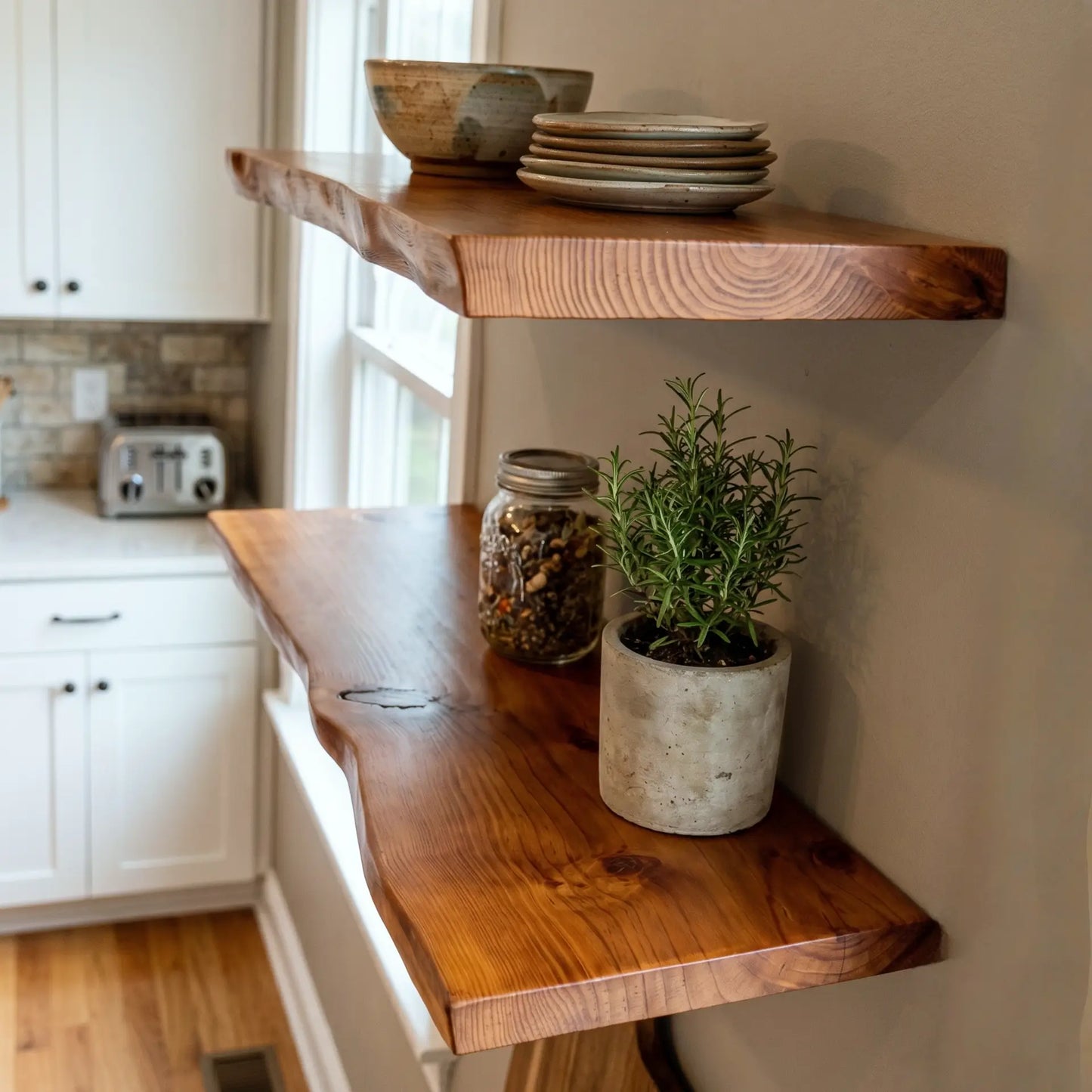 Natural Edge Pine Floating Shelf - 1.2" Thick Wall Display Shelf