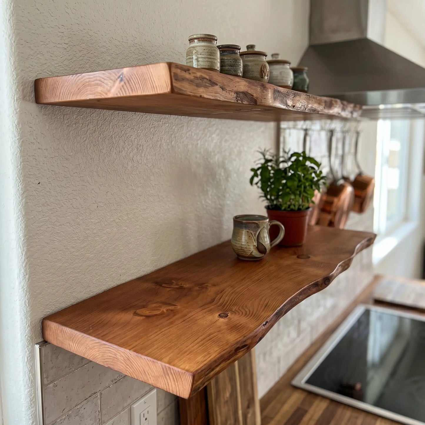 Natural Edge Pine Floating Shelf - 1.2" Thick Wall Display Shelf