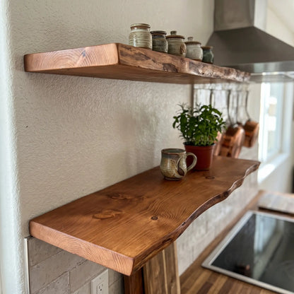 Natural Edge Pine Floating Shelf - 1.2" Thick Wall Display Shelf