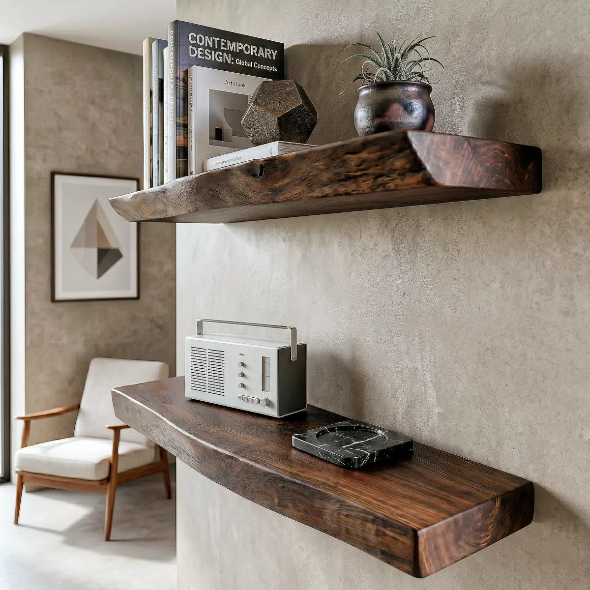 Solid Wood Live Edge Floating Shelf（2" Thick）