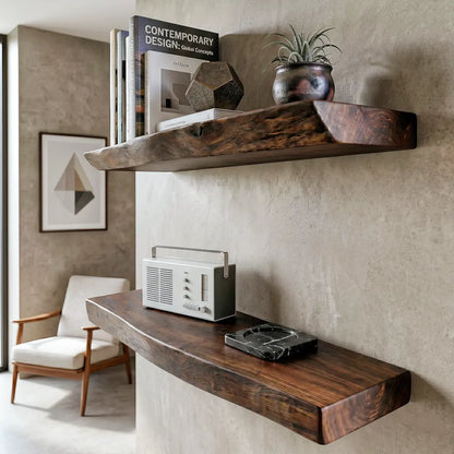 Solid Wood Live Edge Floating Shelf（2" Thick）