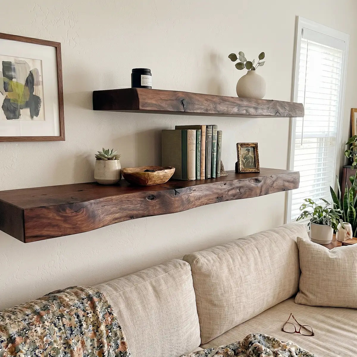 Solid Wood Live Edge Floating Shelf（2" Thick）