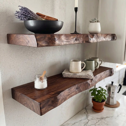 Solid Wood Live Edge Floating Shelf（2" Thick）
