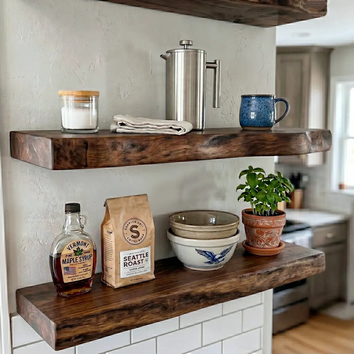 Solid Wood Live Edge Floating Shelf（2" Thick）