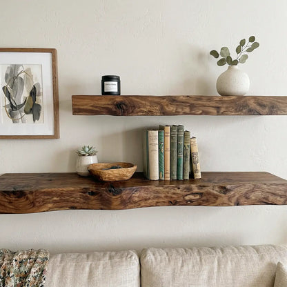 Solid Wood Live Edge Floating Shelf（2" Thick）