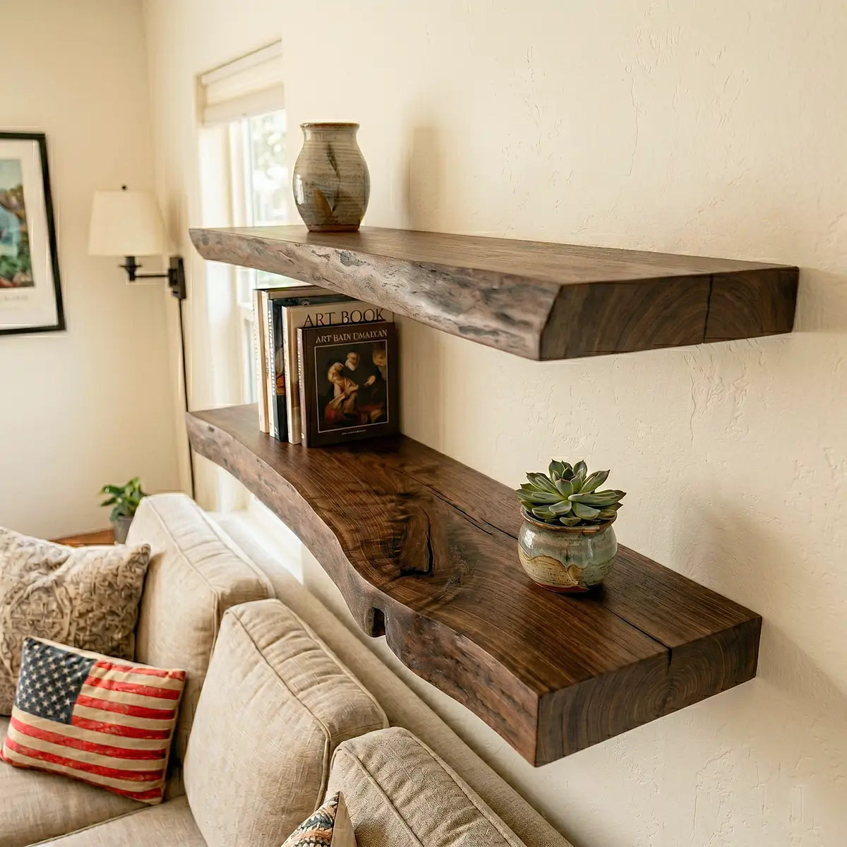 Solid Wood Live Edge Floating Shelf（2" Thick）