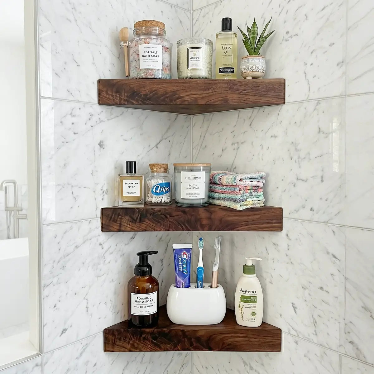 Black Walnut Corner Floating Shelves