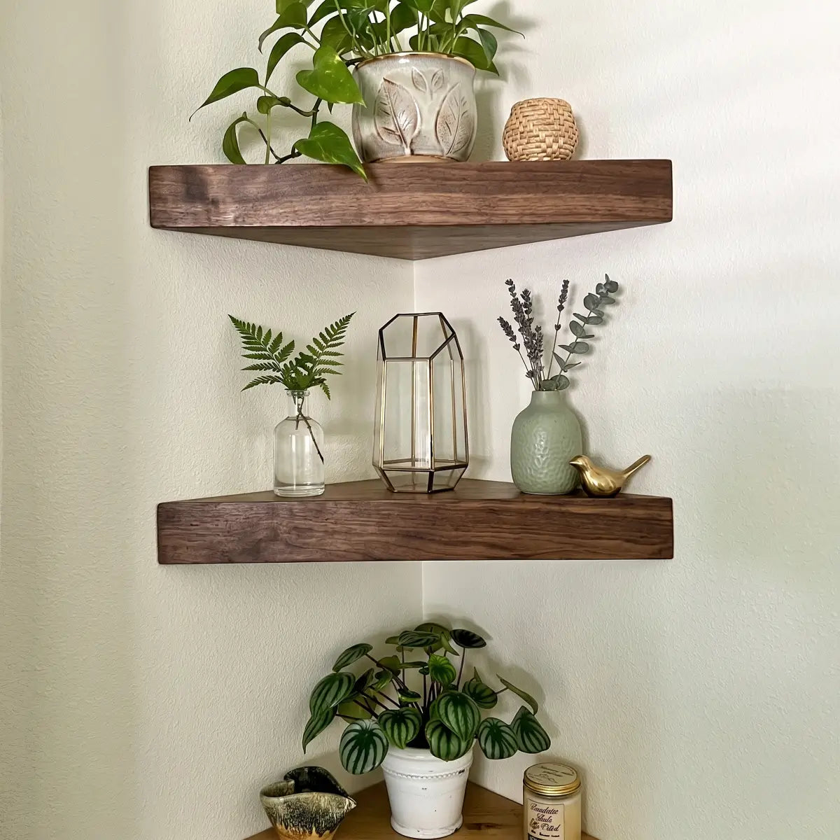 Black Walnut Corner Floating Shelves