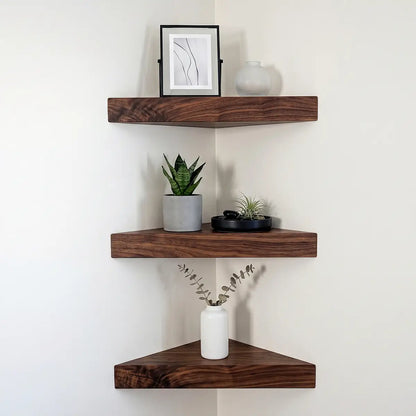 Black Walnut Corner Floating Shelves