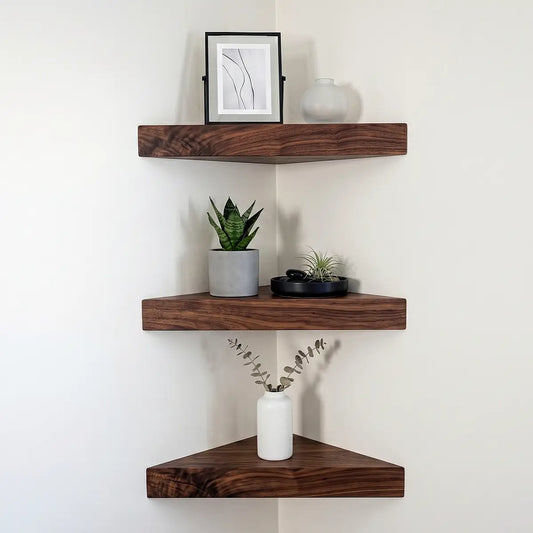 Black Walnut Corner Floating Shelves