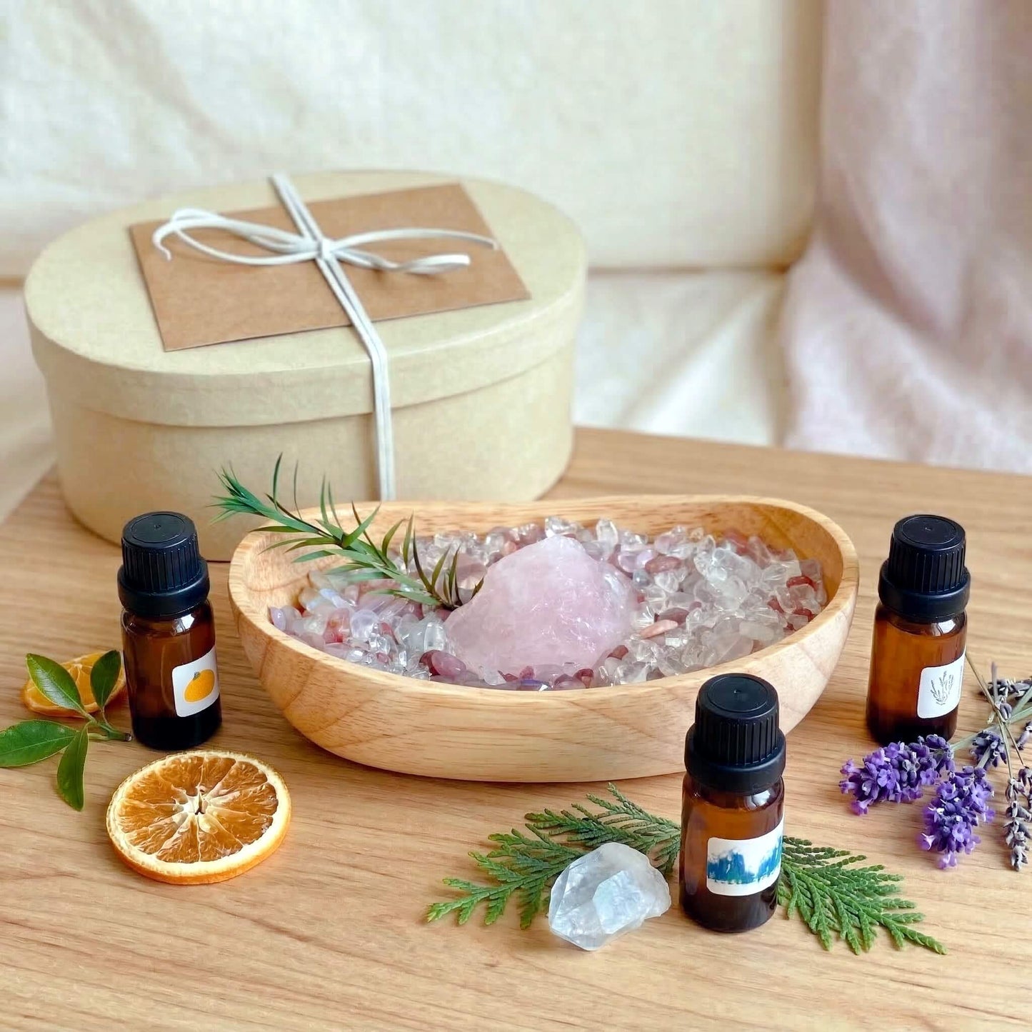 Natural Crystal Decorative Bowl & Home Fragrance Diffuser Set