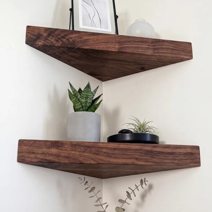 Black Walnut Corner Floating Shelves