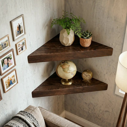 Black Walnut Corner Floating Shelves