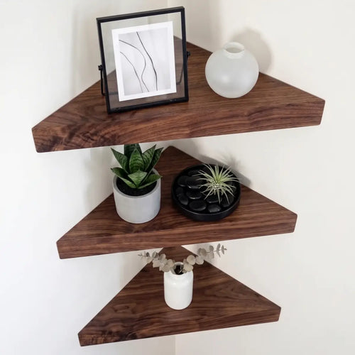 Black Walnut Corner Floating Shelves