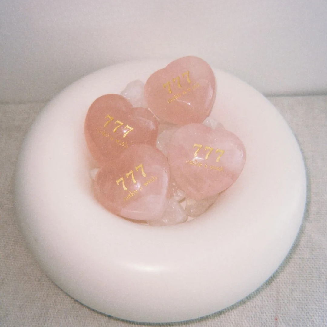 Rose Quartz Heart Stone - “777 Make a Wish”