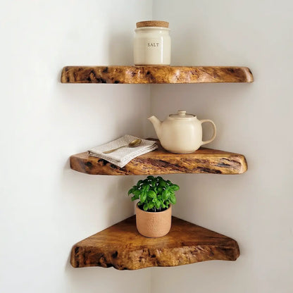 Live Edge Solid Wood Corner Floating Shelf