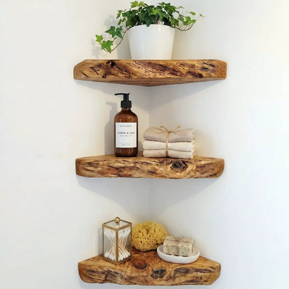 Live Edge Solid Wood Corner Floating Shelf