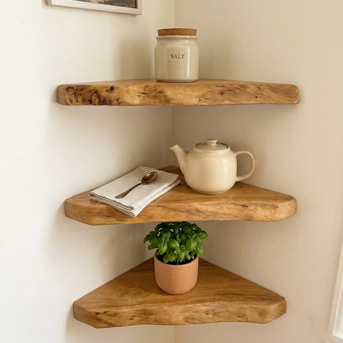Live Edge Solid Wood Corner Floating Shelf