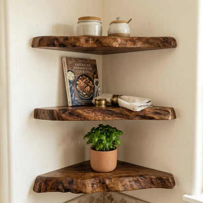 Live Edge Solid Wood Corner Floating Shelf
