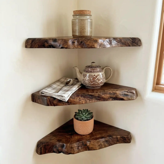 Live Edge Solid Wood Corner Floating Shelf