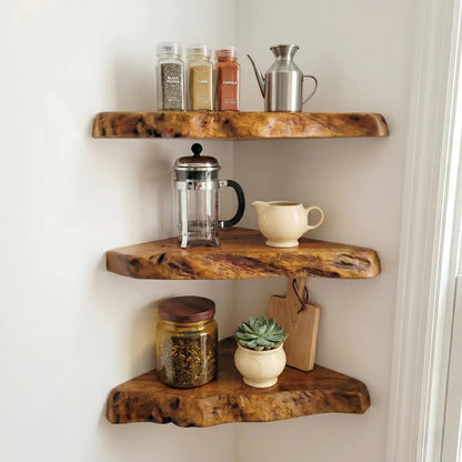 Live Edge Solid Wood Corner Floating Shelf