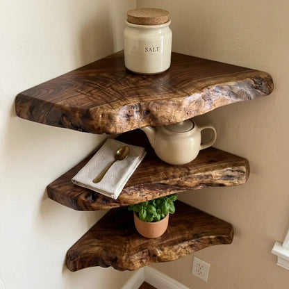 Live Edge Solid Wood Corner Floating Shelf