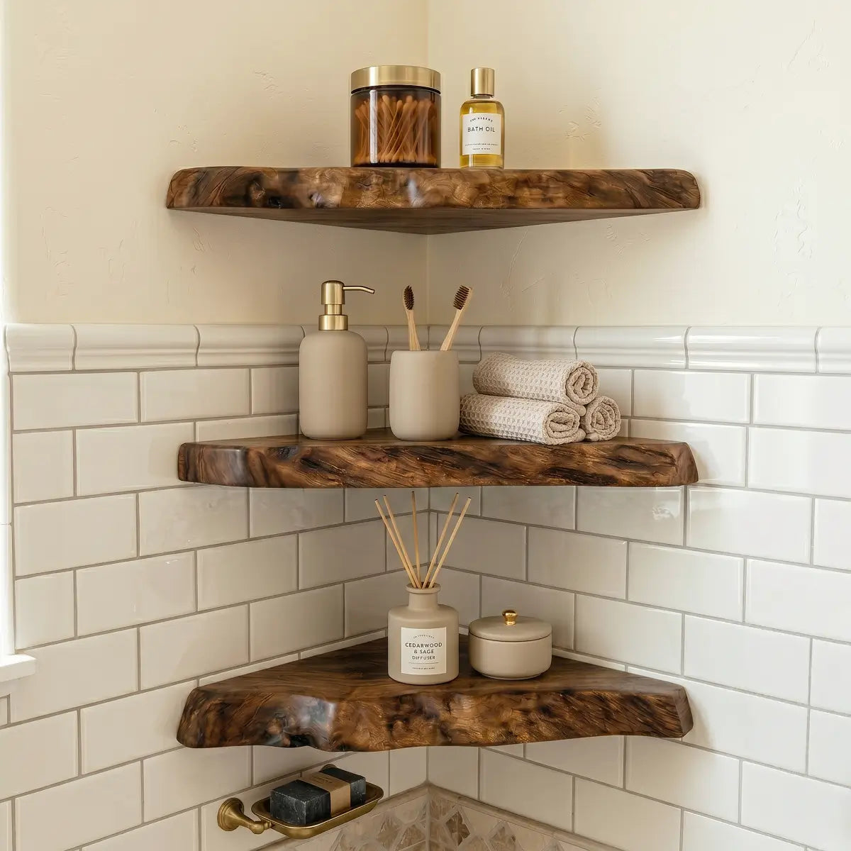 Live Edge Solid Wood Corner Floating Shelf
