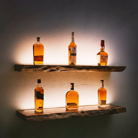 Solid Wood Live Edge Floating Shelf with Hardwired LED Light