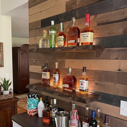 Solid Wood Live Edge Floating Shelf with Hardwired LED Light