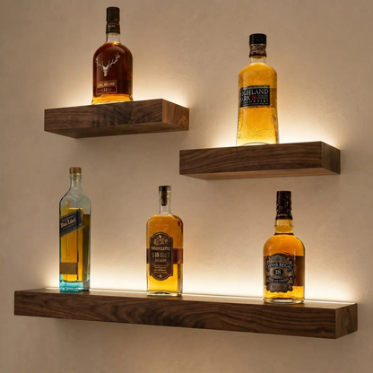 Solid Black Walnut Wood Straight Edge Floating Shelf with LED Light