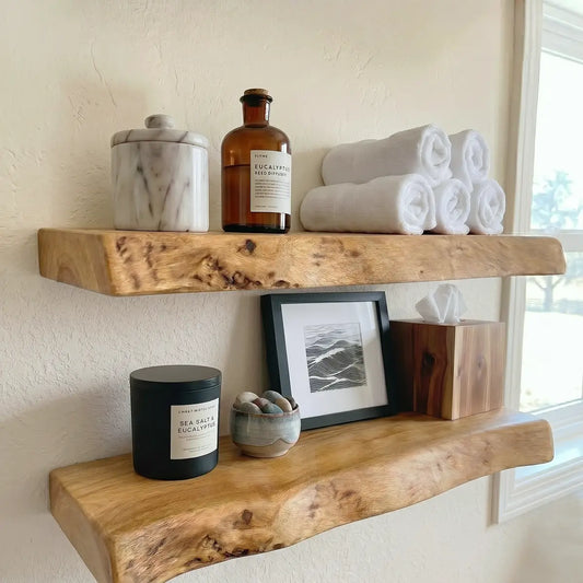 Solid Wood Live Edge Floating Shelf – 1.2", 1.5" & 2" Thick Options