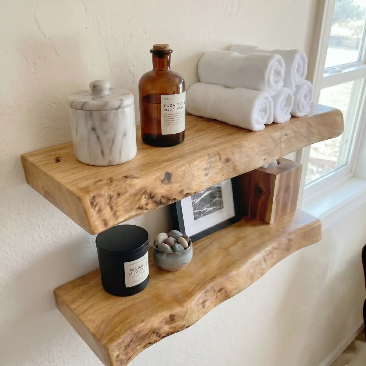 Solid Wood Live Edge Floating Shelf（2" Thick）
