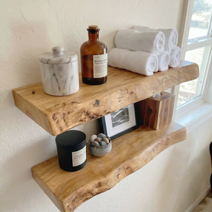Solid Wood Live Edge Floating Shelf（2" Thick）