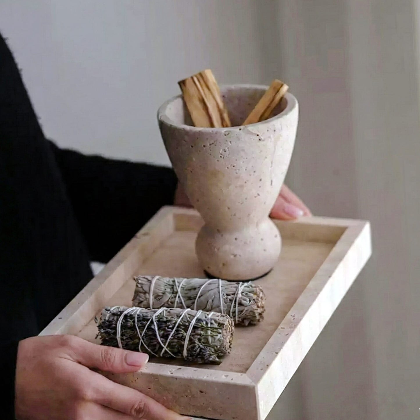 Handcrafted Travertine Incense Burner | Natural Stone Home Sanctuary Decor