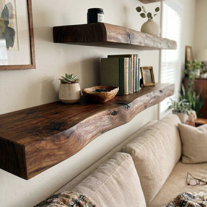 Solid Wood Live Edge Floating Shelf（2" Thick）